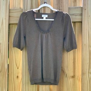 LOFT scoop neck short sleeve brown top
